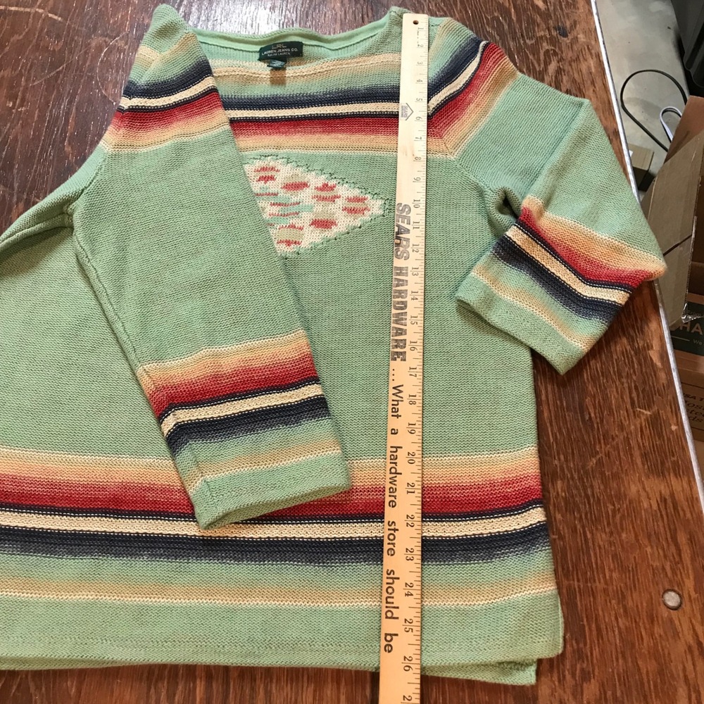Lauren Ralph Lauren Southwestern Stripe Cotton Linen Knit Sweater Green XL 3/4 - Picture 7 of 16